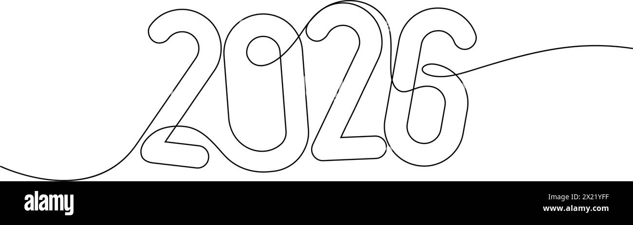 Durchgehende Linienzeichnung 2026 Nummer Design Logo Minimalismus Konzept Feier Illustration für dekorativ, Kalender, Planer, Organisator, Banner usw. Stock Vektor