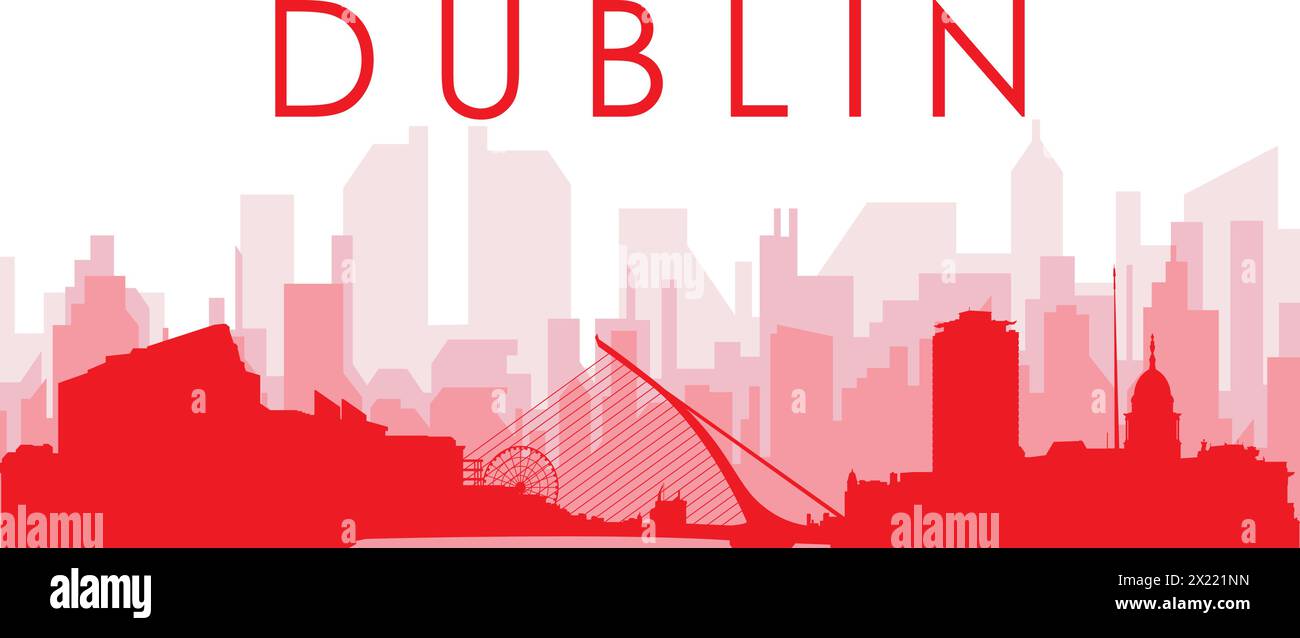 Rotes Poster mit Panoramablick auf die Skyline von DUBLIN, IRLAND Stock Vektor