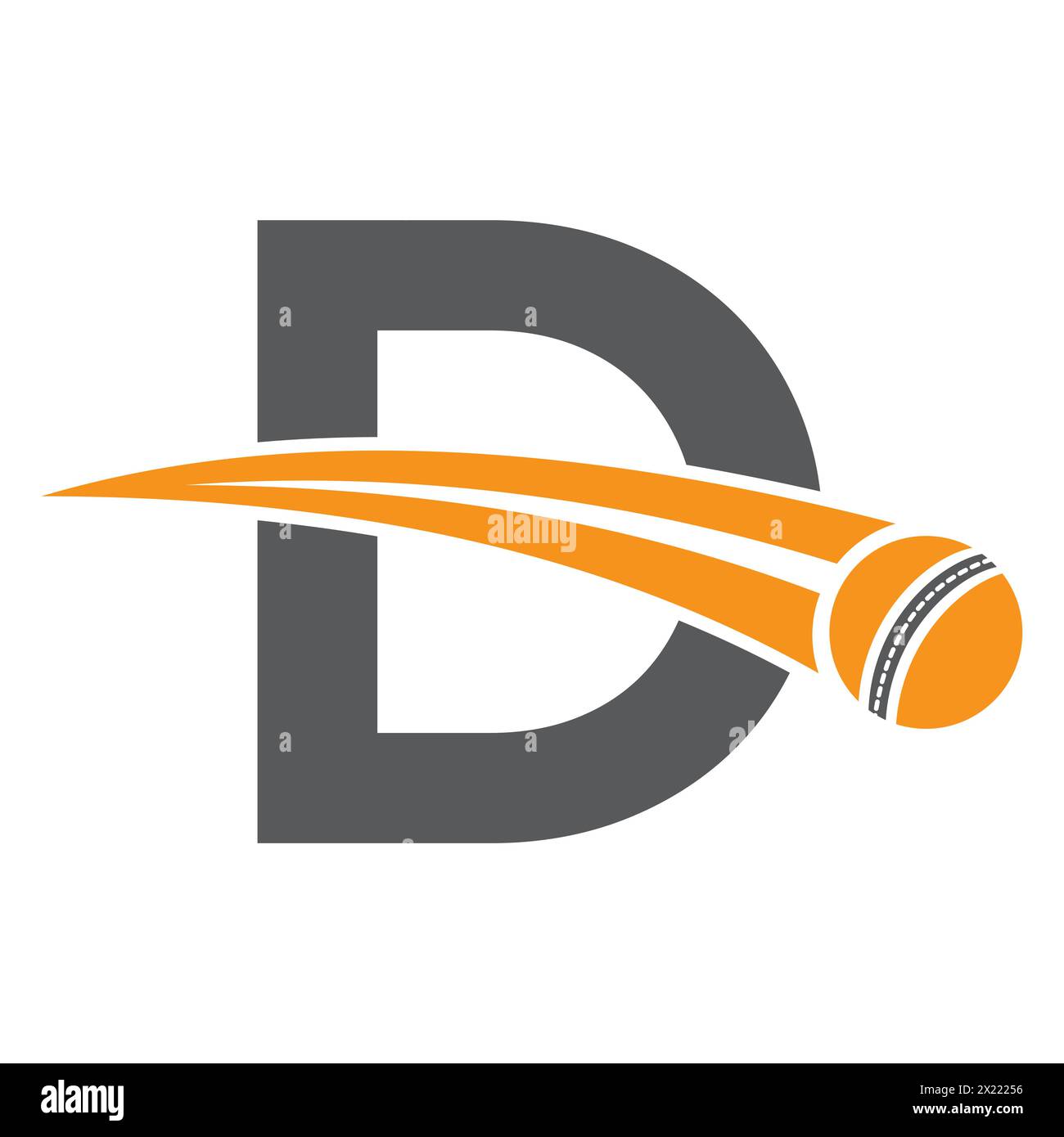 Cricket-Logo auf Buchstabe D Concept mit beweglichem Cricket-Ball-Symbol. Cricket-Schild Stock Vektor