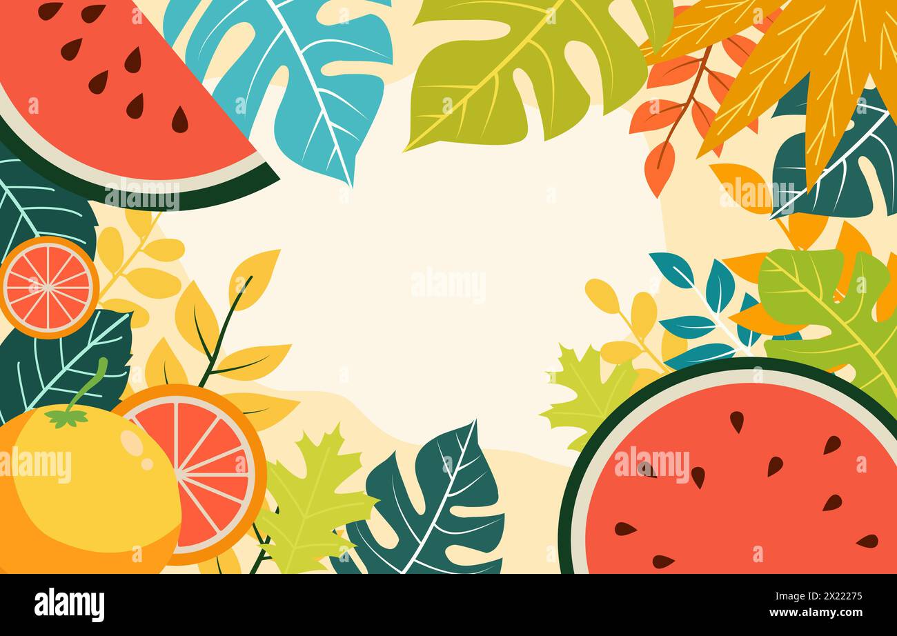 Leere Grußkarte des Sommer-Wassermelonen-Blatt-Rahmen-Hintergrunds Stock Vektor