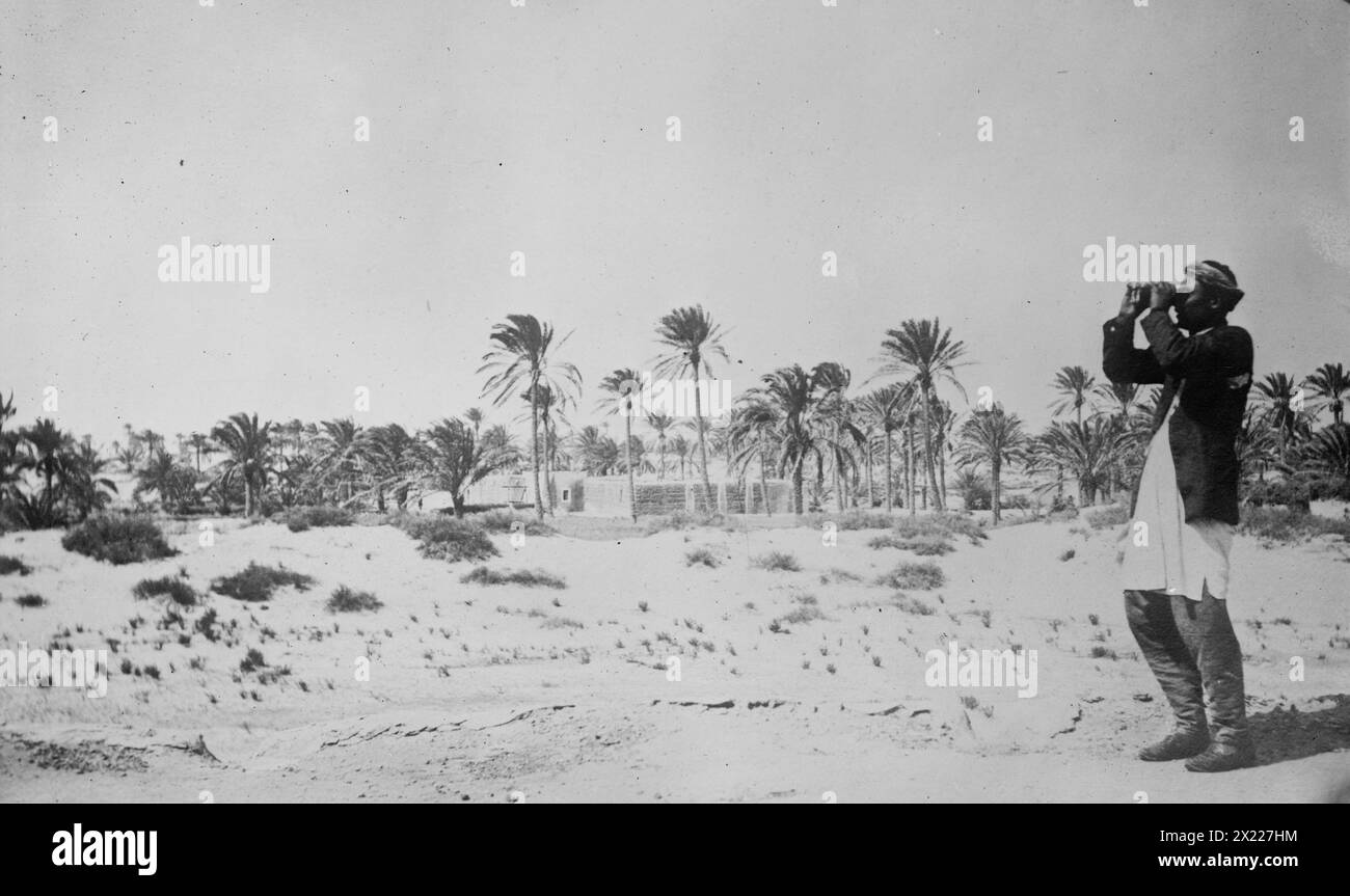 Oase Misturata, zwischen 1910 und 1915. Zeigt Misratah (Misrata), einen Seehafen in Libyen in einer Oase. Das Bild könnte mit dem italienisch-türkischen Krieg von 1911 zusammenhängen. Stockfoto