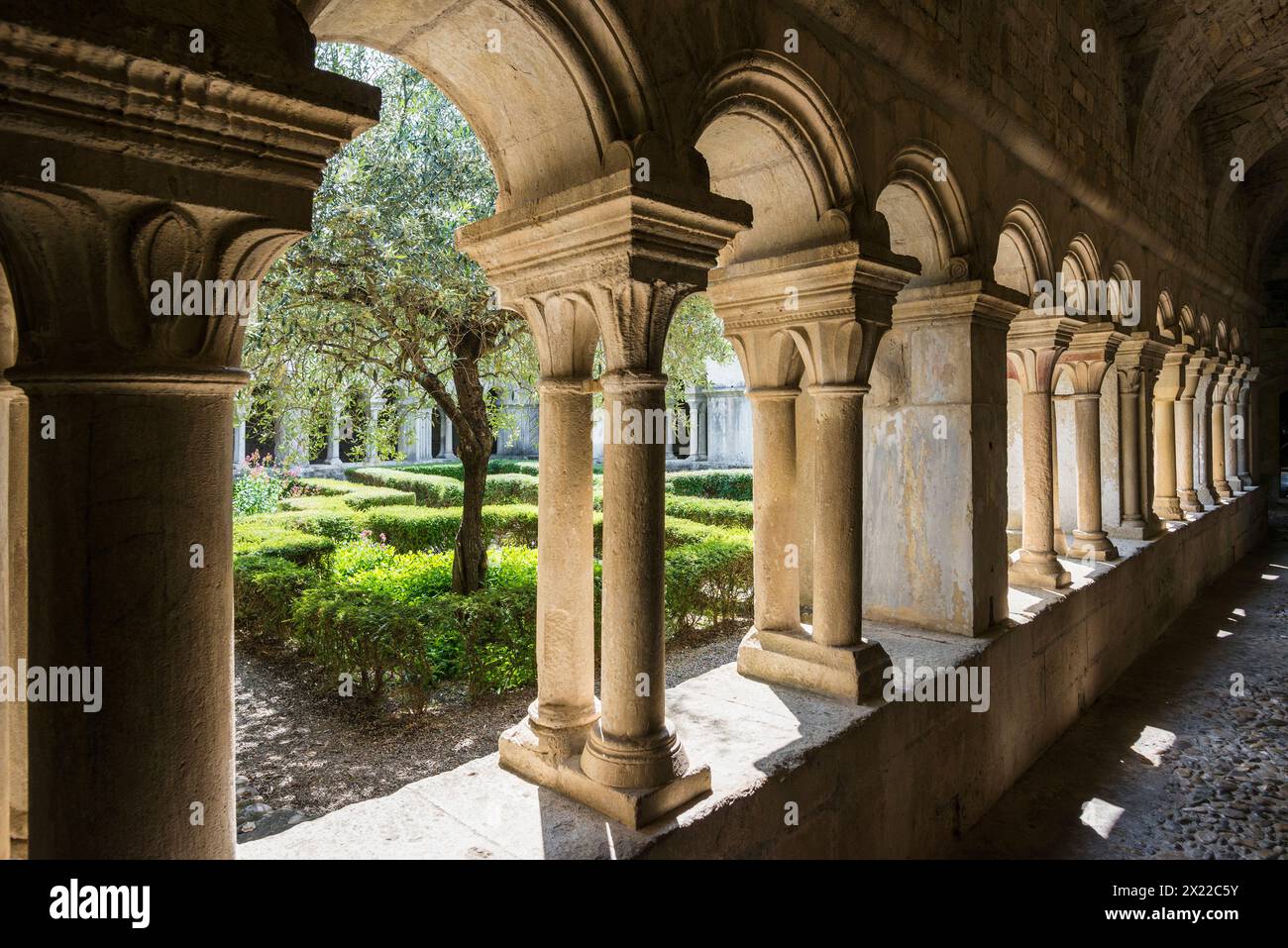 Kreuzgang, romanische Kirche, Kathedrale Notre-Dame de Nazareth, Vaison-la-Romaine, Departement Vaucluse, Provence, Provence-Alpes-Côte dAzur, Frankreich Stockfoto
