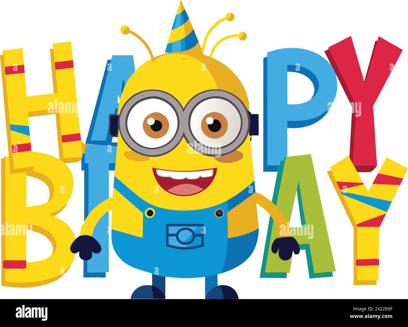 Feiern Sie in skurrilem Stil mit unserer Happy Birthday Minions Style Vektor Illustration Vorlage. Dieses verspielte Kunstwerk zeigt die Lieblingsmeister aller Stock Vektor