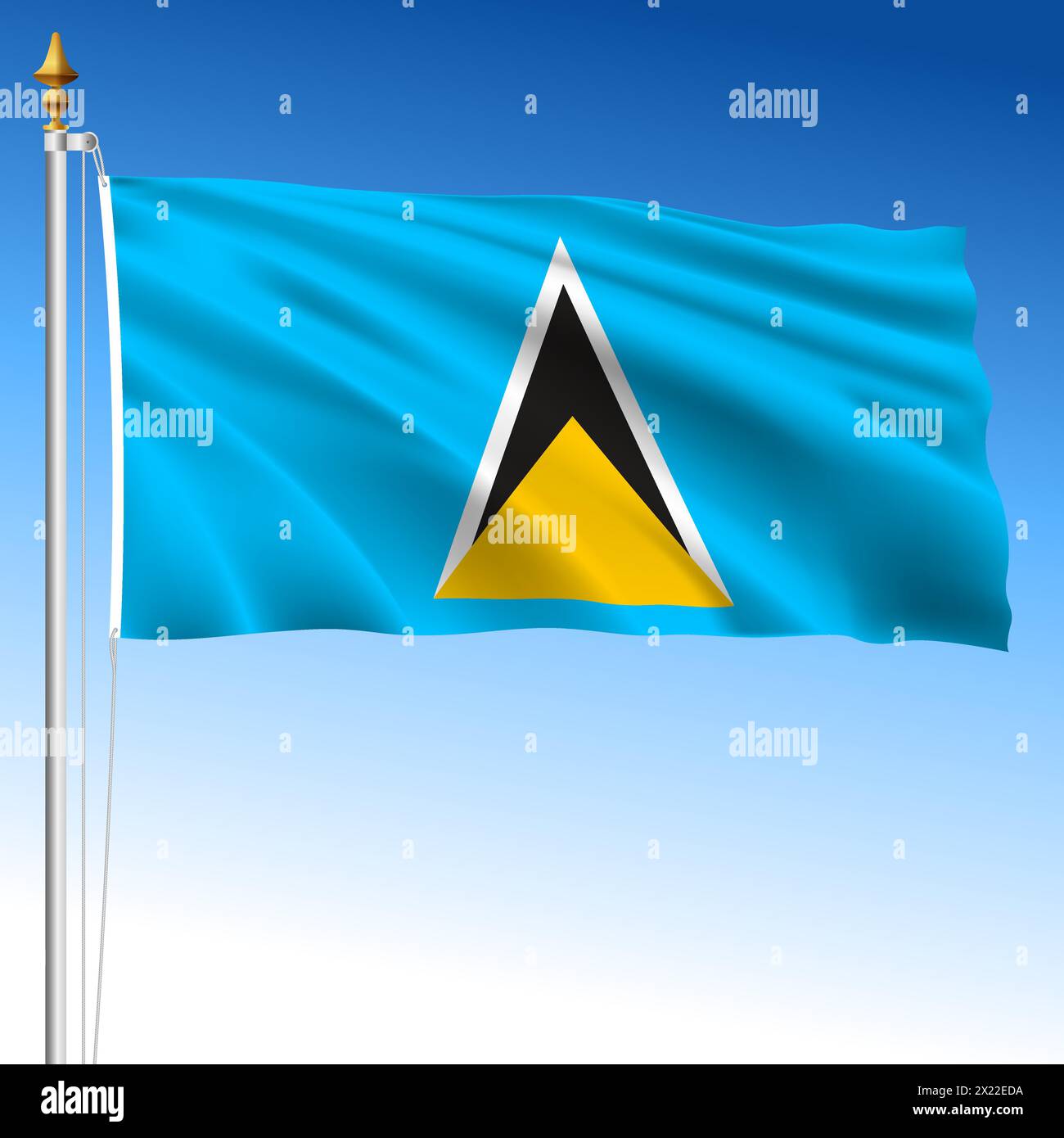 Saint Lucia, offizielle nationale winkende Flagge, karibikland, Vektor-Illustration Stock Vektor