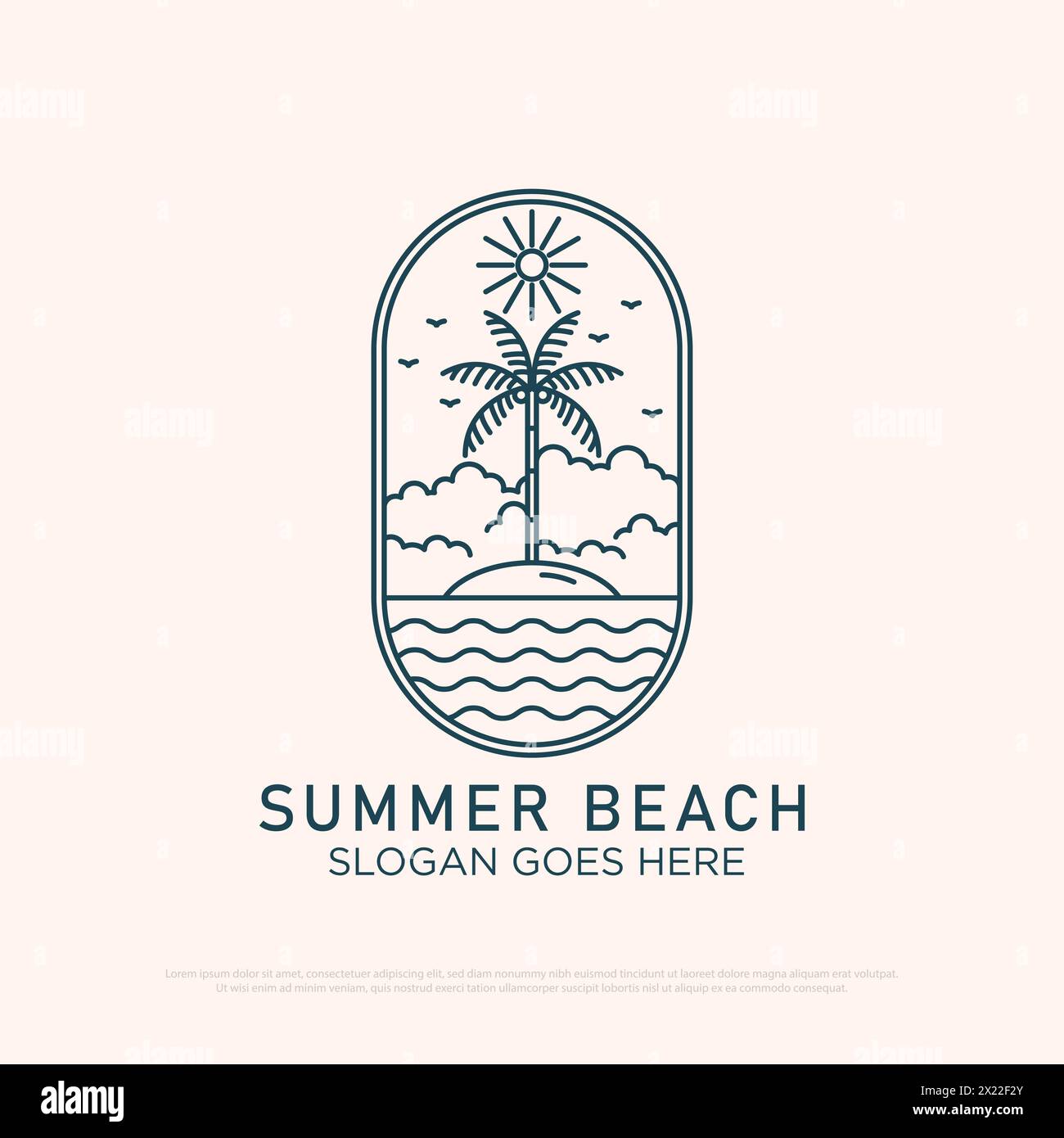 Travel Beach Logo Design mit Linienart einfache Vektor minimalistische Illustration Vorlage, Sommer Logo Designs Stock Vektor