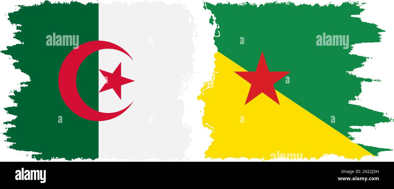 Französisch-Guayana und Algerien Grunge Flaggen Verbindung, Vektor Stock Vektor