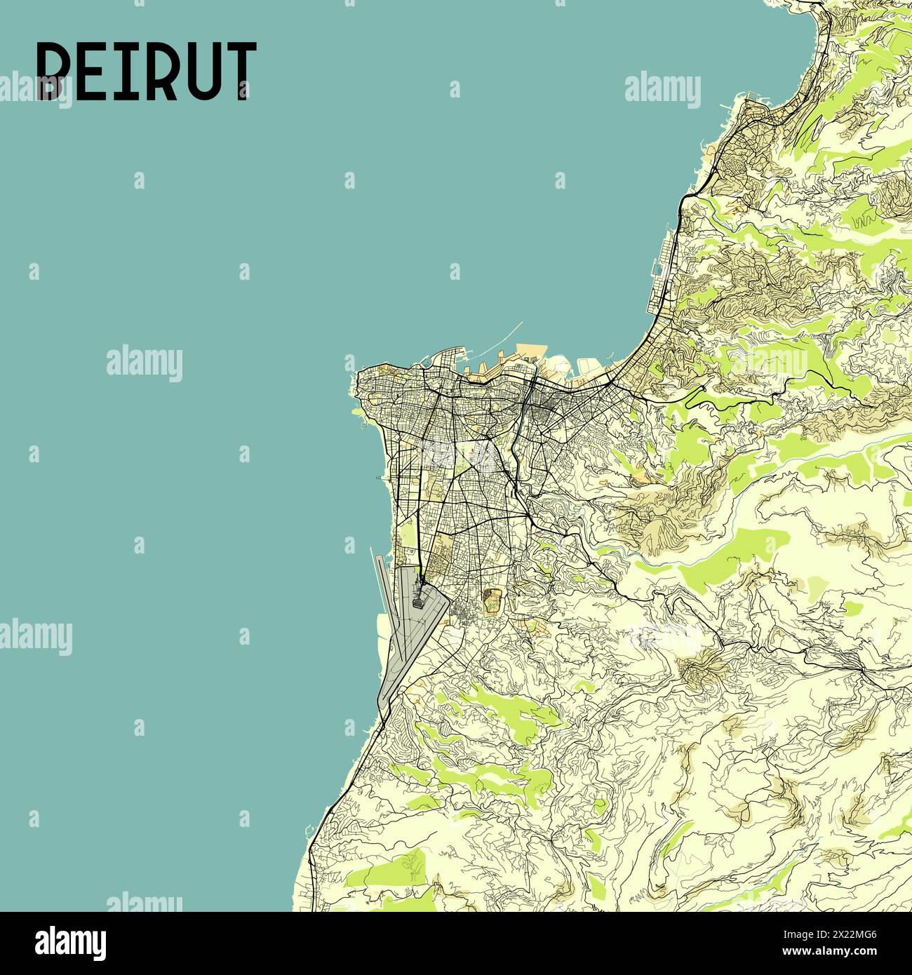 Beirut Libanon Karte Poster Kunst Stock Vektor