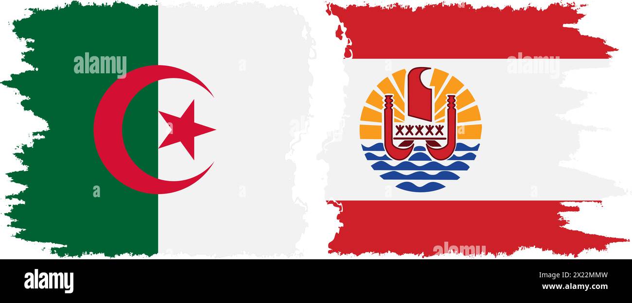 Französisch-Polynesien und Algerien Grunge Flaggen Verbindung, Vektor Stock Vektor