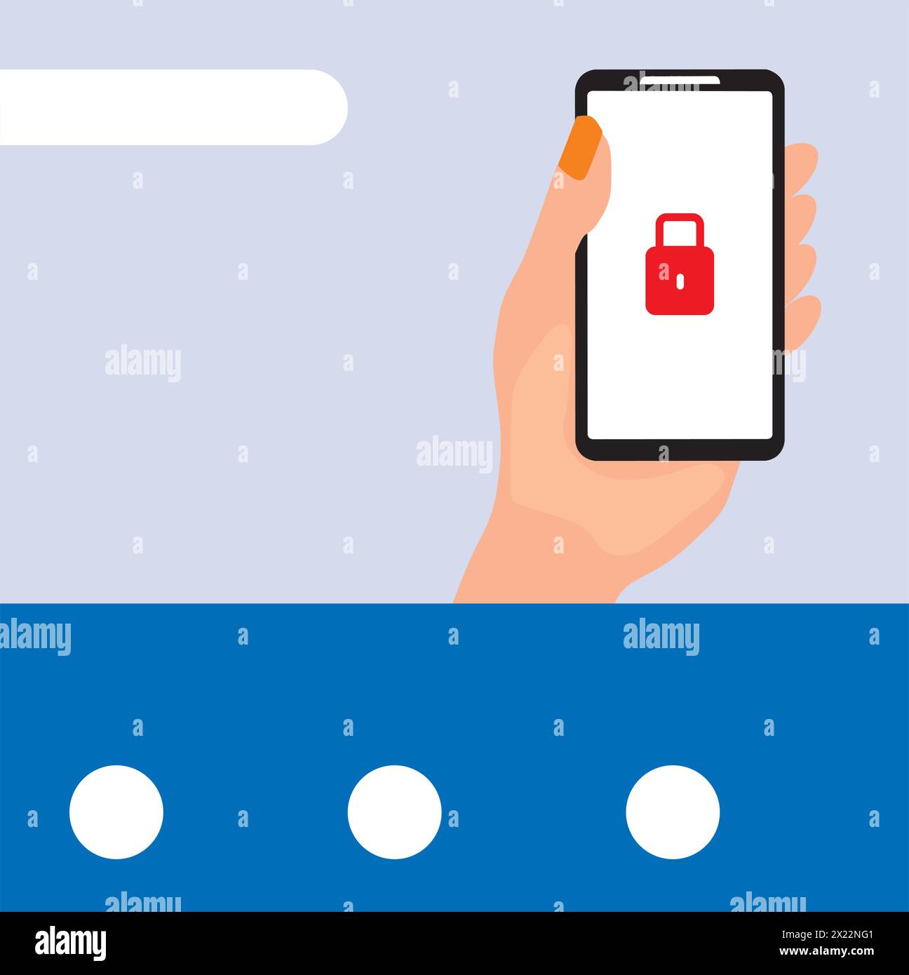 Ein Banner mit einer Hand, die ein Smartphone mit einem Vorhängeschloss auf dem Bildschirm hält Stock Vektor