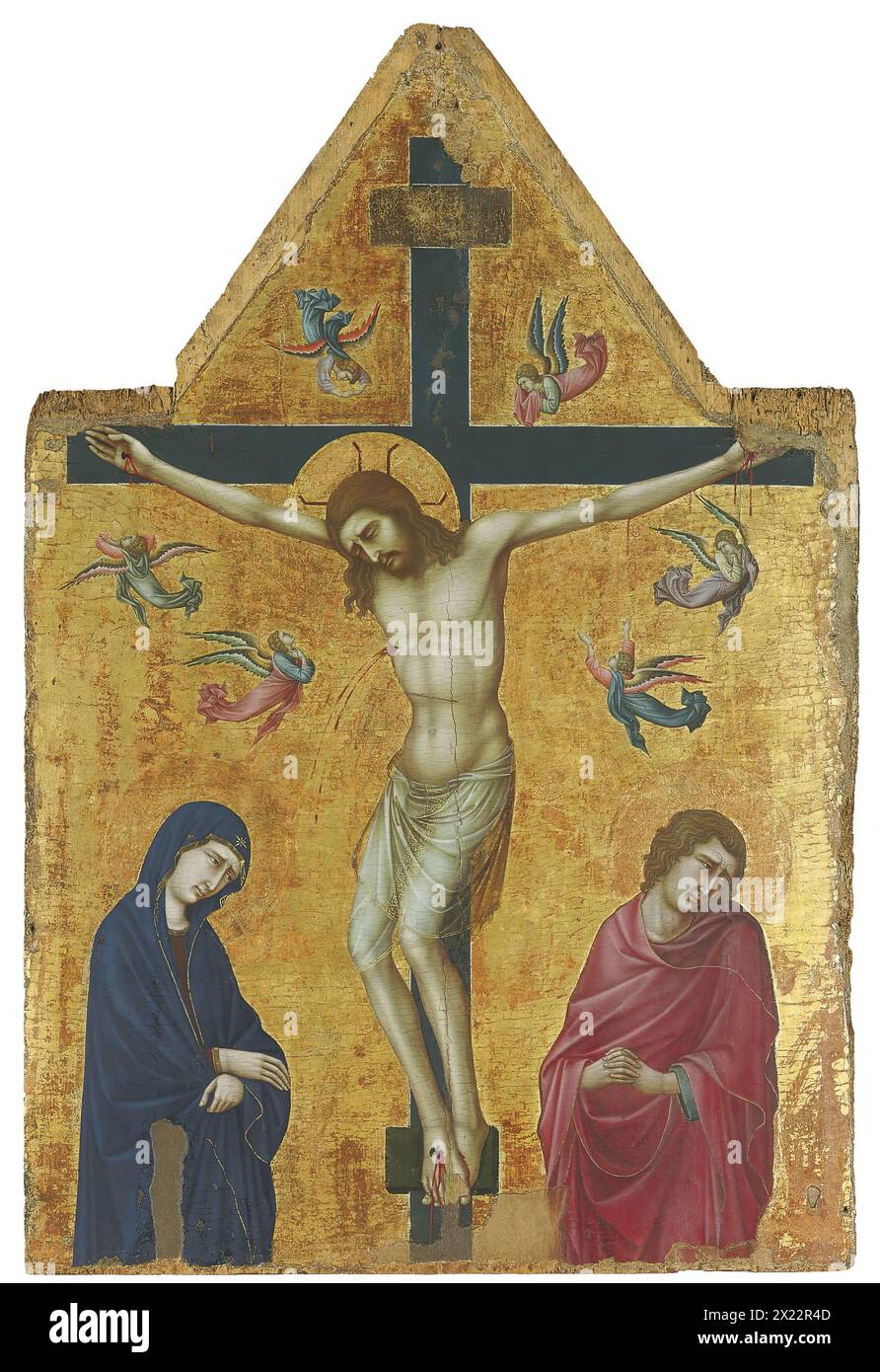 Die Kreuzigung mit der Jungfrau, dem Heiligen Johannes und den Engeln, 1330. Stockfoto
