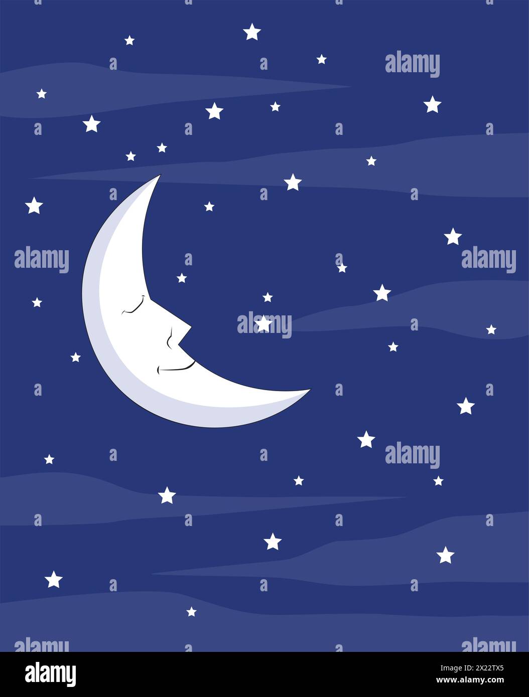 Niedlicher Mond und funkelnde Sterne Vektor-Illustration Stock Vektor