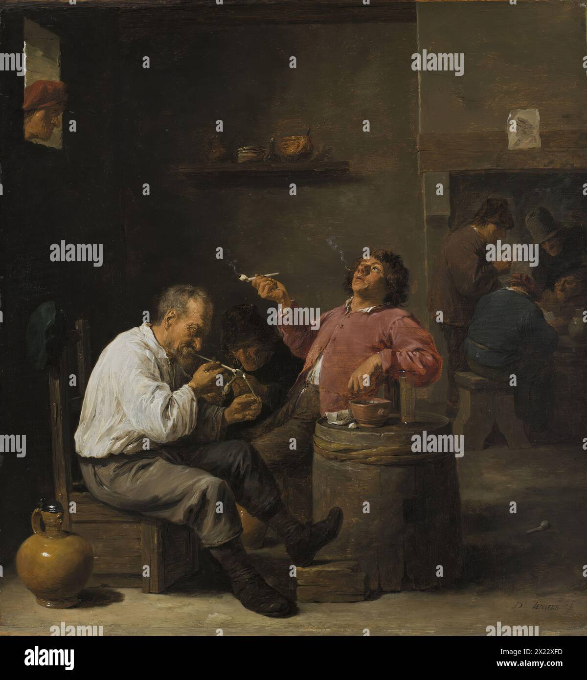 Raucher in einem Innenraum, 1637. Drei Männer in einem Innenraum sitzen ...
