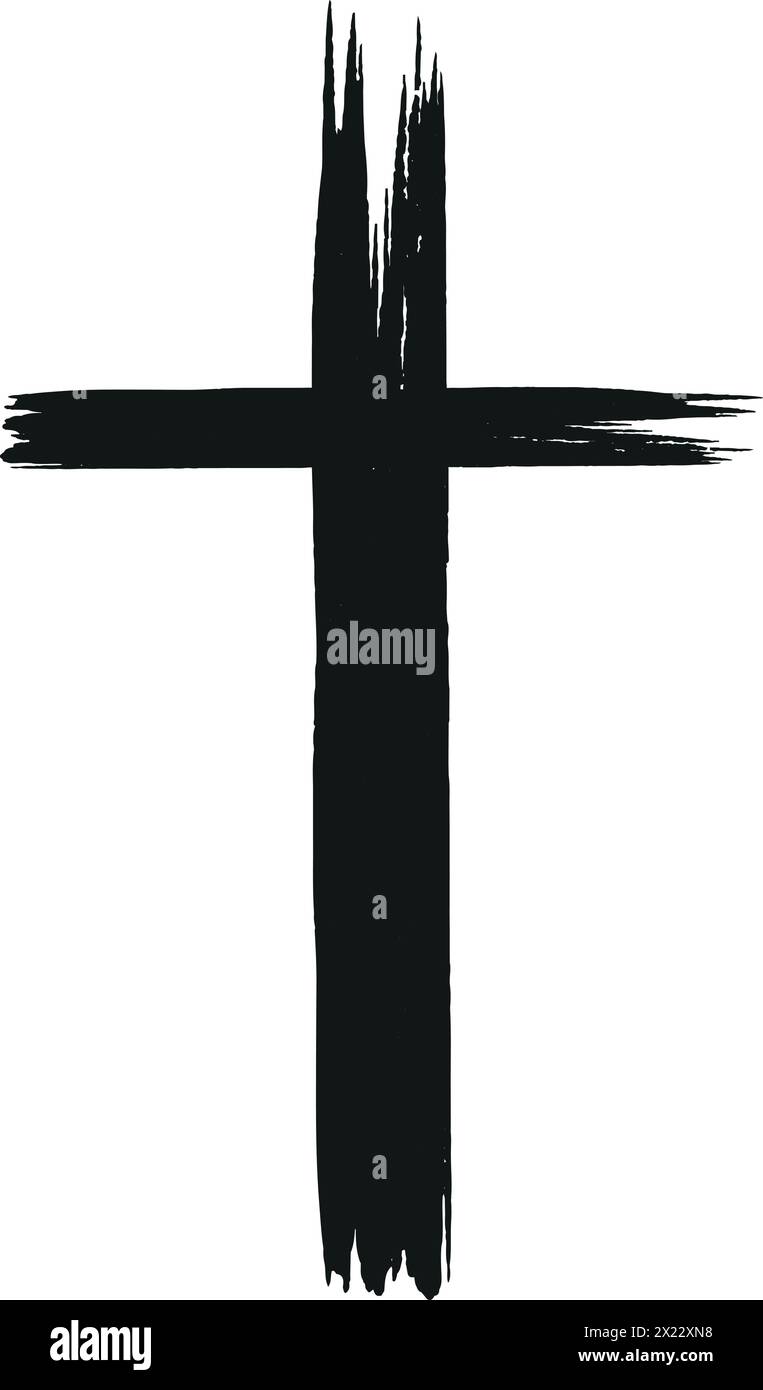 Handgezeichnetes schwarzes Grunge-Kreuz-Symbol, einfaches christliches Kreuz, handgemaltes Kreuz, Kreuz gemalte Pinsel. Ostern Hintergrund... Stock Vektor