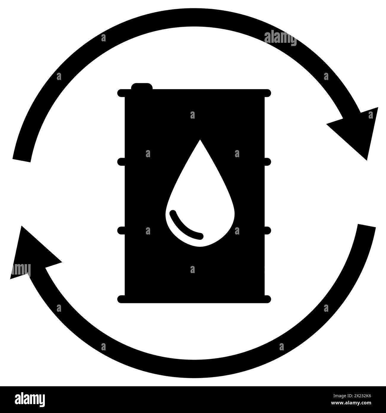 Symbol für das Recycling von Öl. Rundes Symbol für das Recycling von Tropfwasser. Recycling-Symbol mit Öllaufschild. Flacher STYLE. Stockfoto