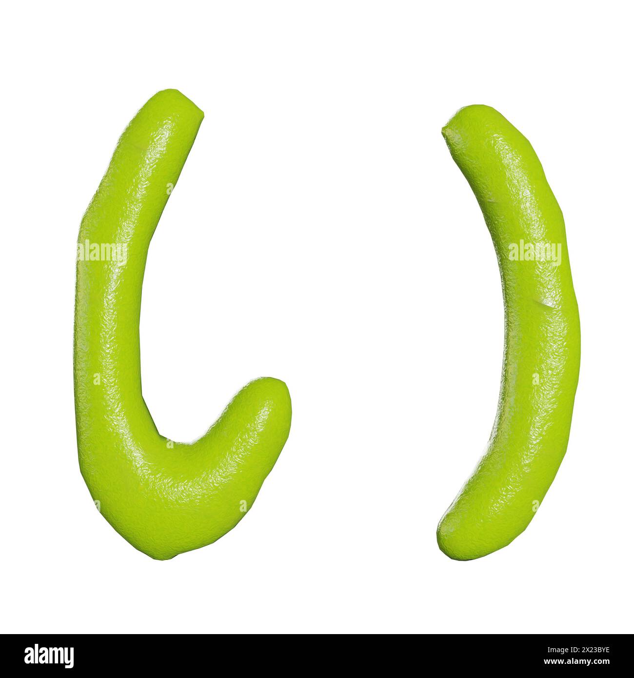3D-Darstellung von isolierten Wasabi-japanischen Hiragana-Zeichen oder Buchstaben auf weißem Hintergrund Stockfoto