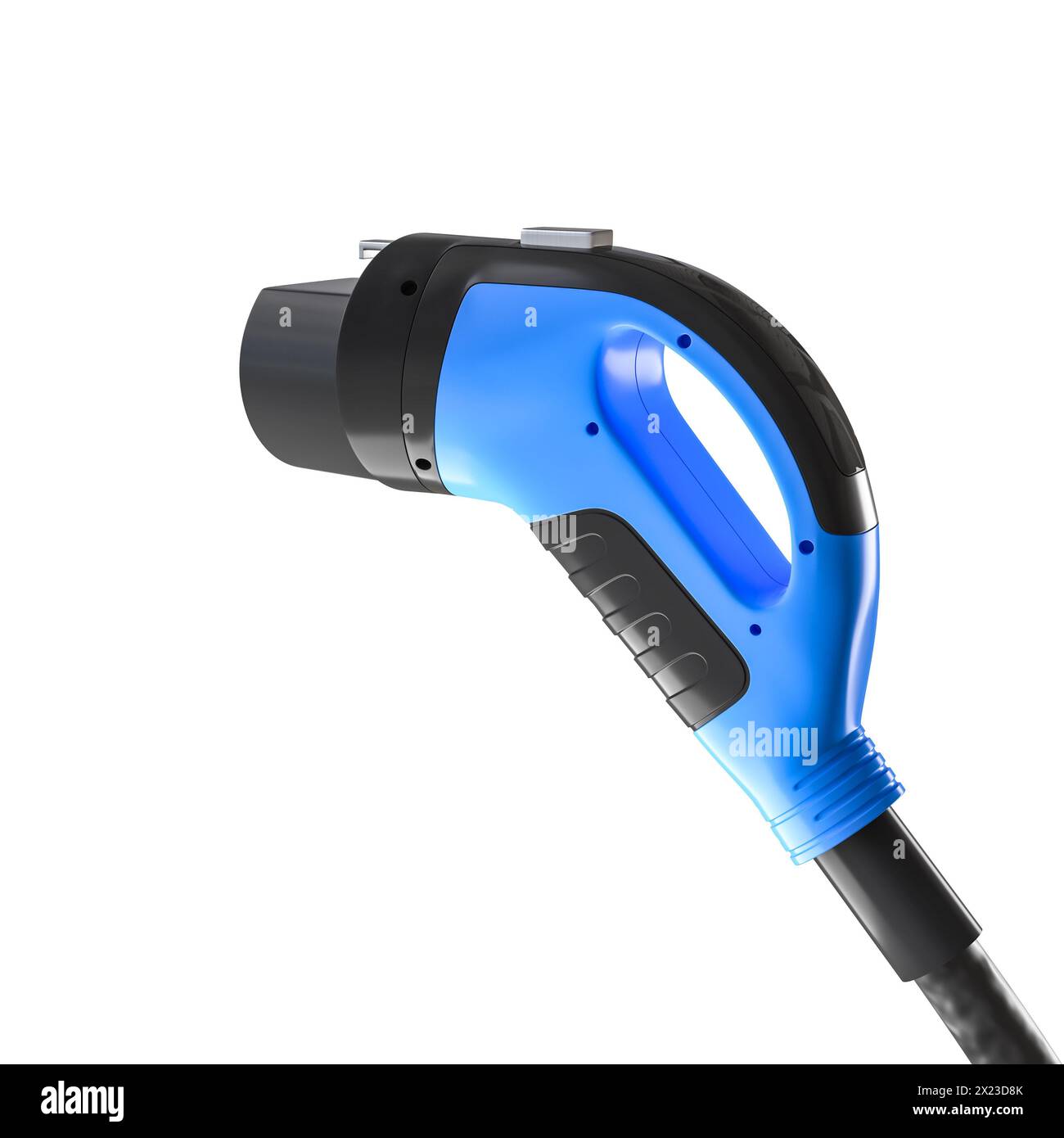 3D-Illustration einer modernen EV-Ladepistole isoliert auf weißem Hintergrund Stockfoto