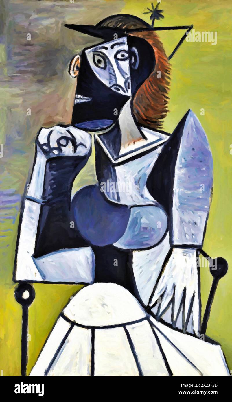 Sitzende Frau, 1945 (Gemälde) des Künstlers Picasso, Pablo (1881–1973) Spanisch. Stock Vektor