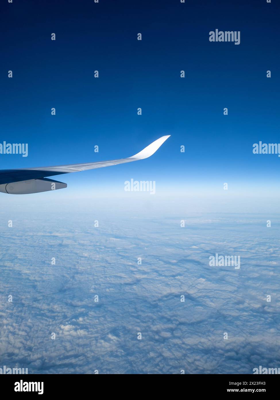 Flugzeugflügel gegen den Himmel Stockfoto