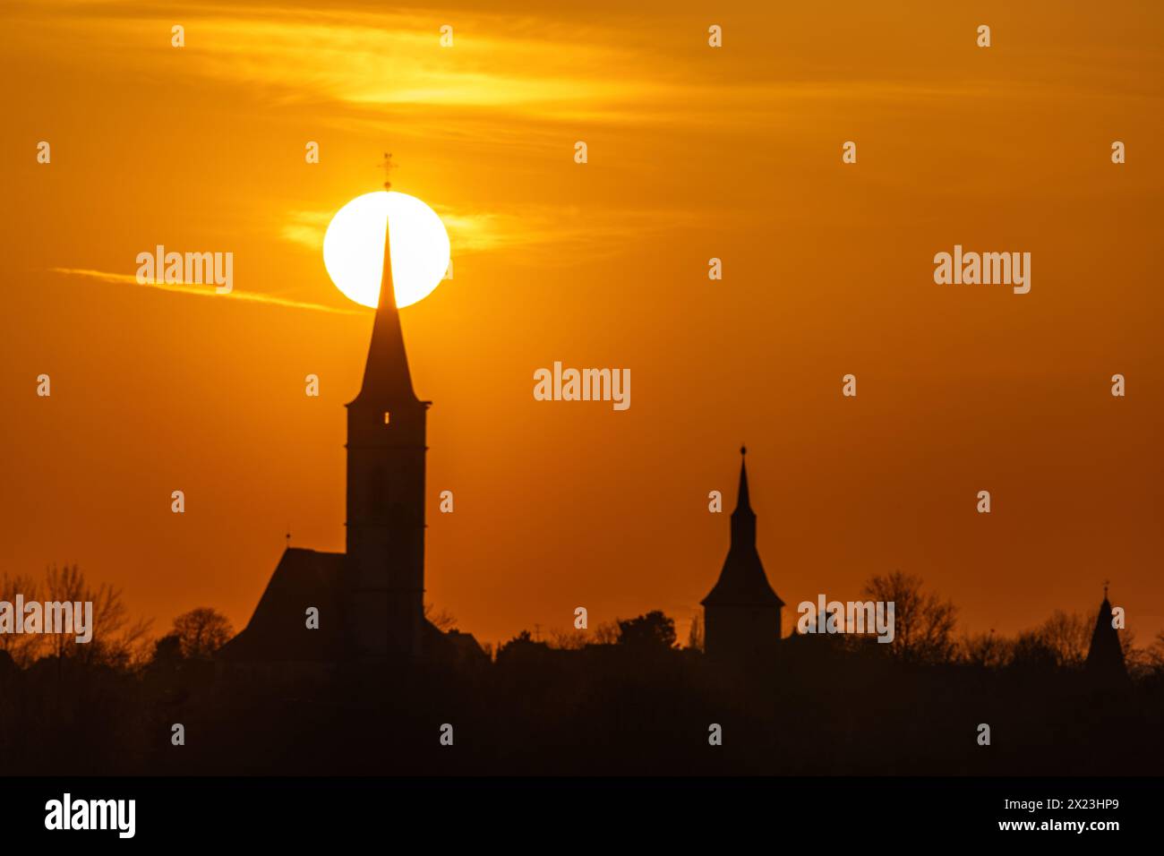 Sonnenuntergang über St. Veit, Iphofen, Kitzingen, Unterfranken, Franken, Bayern, Deutschland, Europa Stockfoto