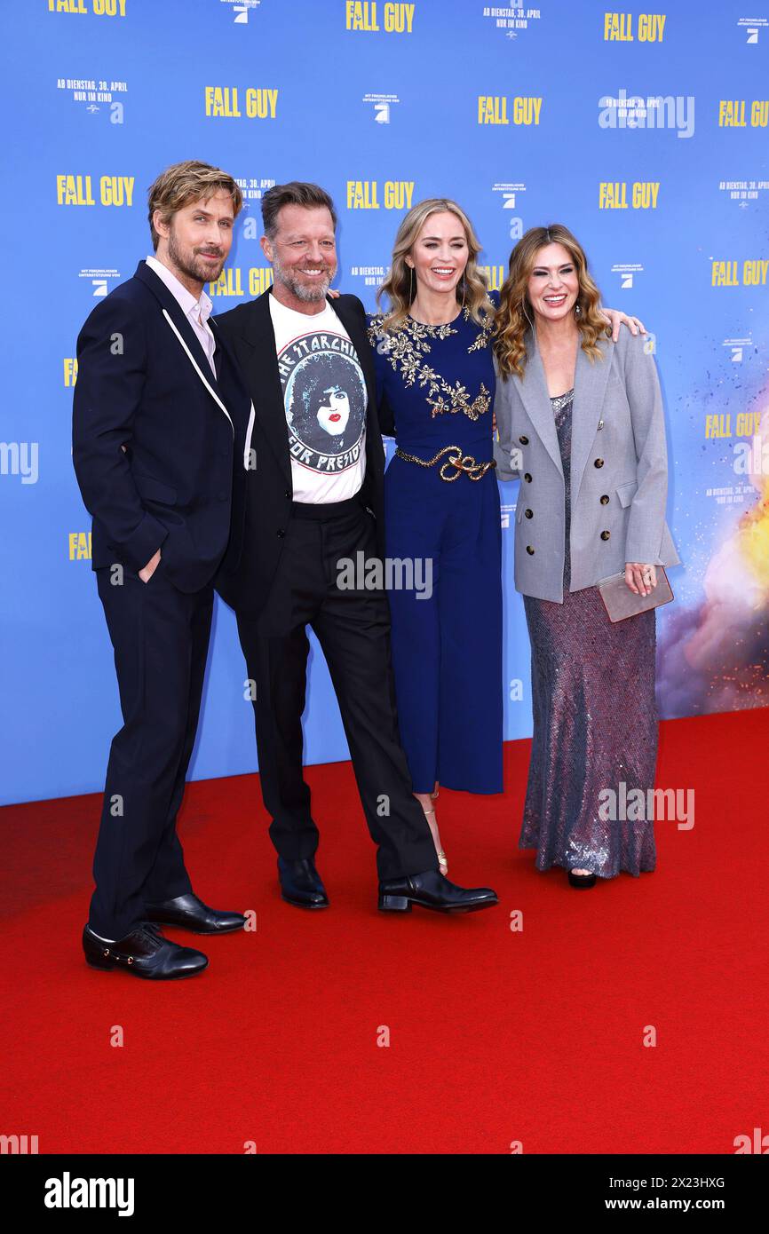 Ryan Gosling, Regisseur David Leitch, Emily Blunt und Kelly McCormick bei der „The Fall Guy' Kino Premiere am 19.04.2024 in Berlin Stockfoto