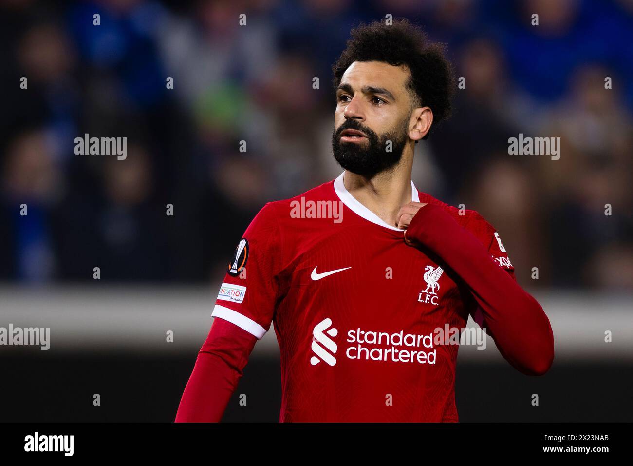 Bergamo, Italien. 18. April 2024. Mohamed Salah vom FC Liverpool in Aktion während des Viertelfinales der UEFA Europa League im zweiten Legs zwischen Atalanta BC und Liverpool FC. Quelle: Nicolò Campo/Alamy Live News Stockfoto