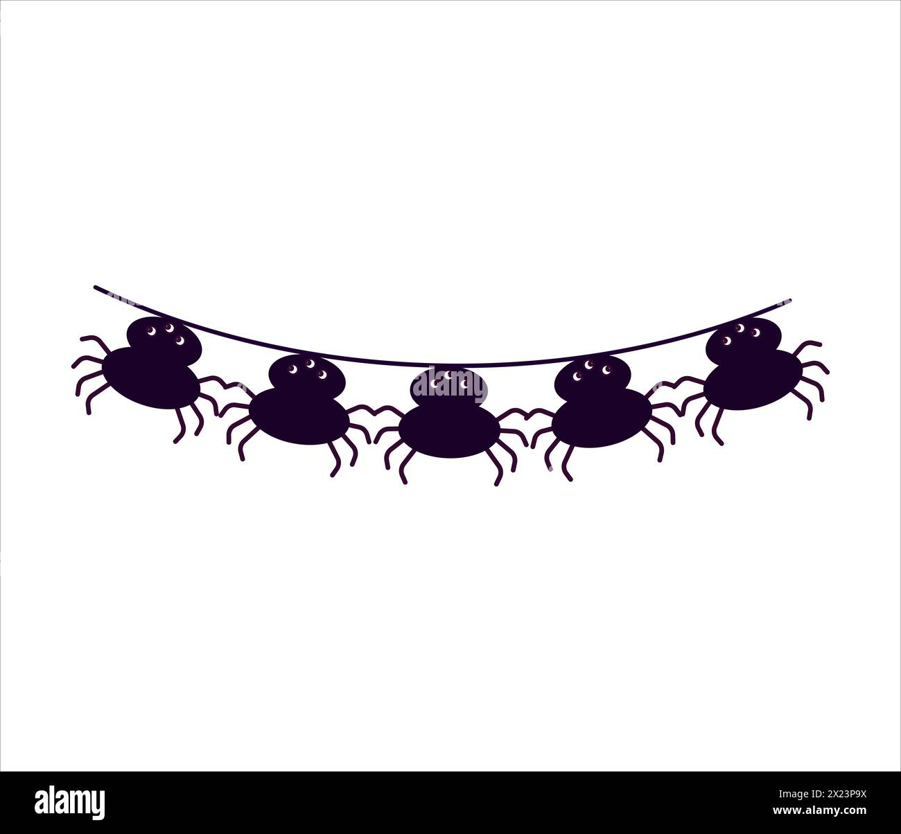 Girlande mit Spinnenfahnen für Halloween oder Thanksgiving. Abbildung von Wimpeln auf weißem isoliertem Hintergrund. Stockfoto