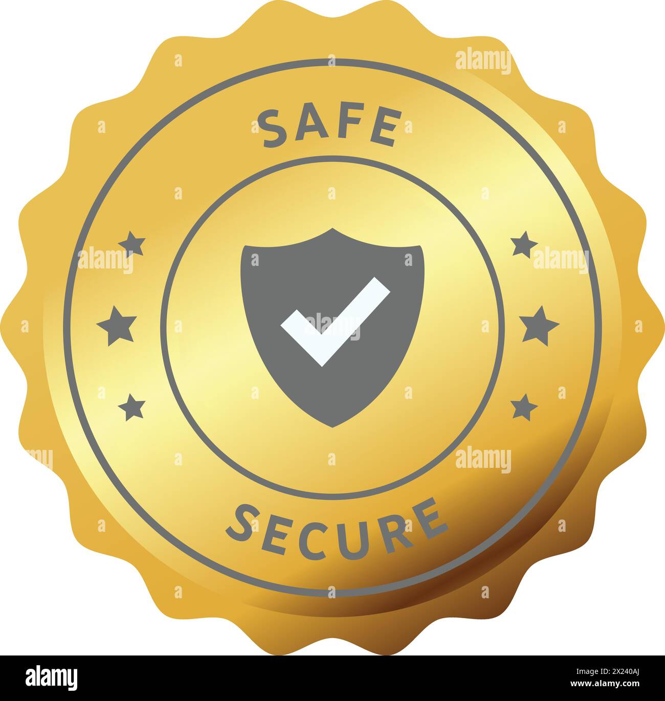 Safe Secure Schild, Safe Symbol in Golden Siegel, Safe Secure Siegel, Protect Technologie, Protection Symbol, Shield Security Symbol, Cyber Shield Stock Vektor