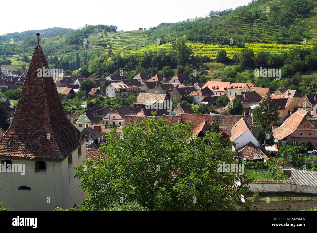 Biertan, Rumänien, Rumänien; Gesamtansicht des Dorfes von oben; vista General del pueblo desde arriba Stockfoto
