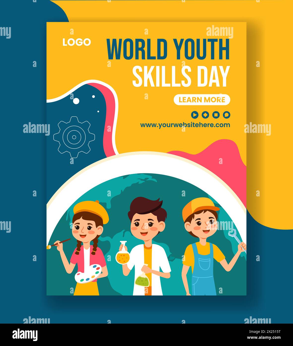 Jugend Skills Day Vertikales Poster Flat Cartoon Hand Gezeichnet Vorlagen Hintergrund Illustration Stock Vektor