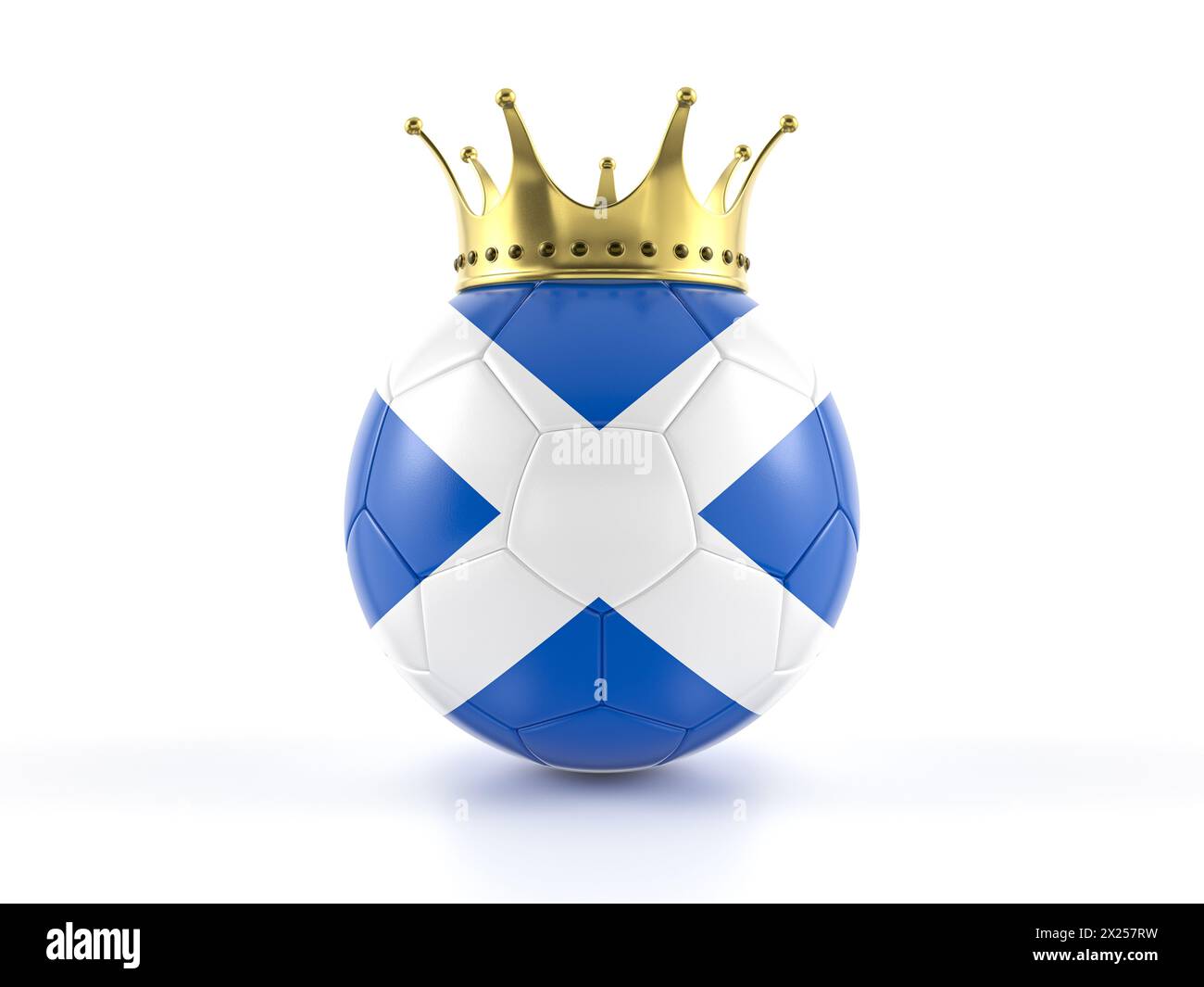 Schottland Flaggenfußball mit Krone auf weißem Hintergrund. 3D-Abbildung. Stockfoto