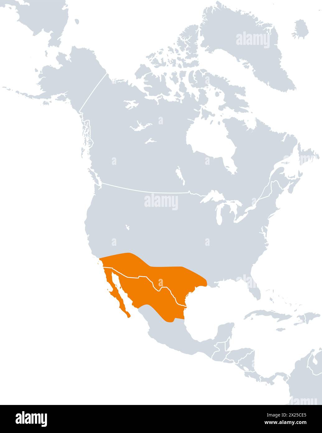 Aridoamerica-Karte, ökologische Region mit trockenem und trockenem Klima, erstreckt sich über Nordmexiko und den Südwesten der Vereinigten Staaten. Stockfoto