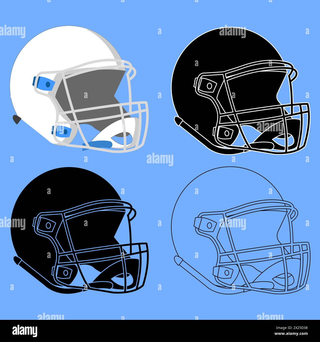 American Football Sporthelm, Silhouette Knockout, schwarz-weiß, farbige und transparente Ausführungen Stock Vektor