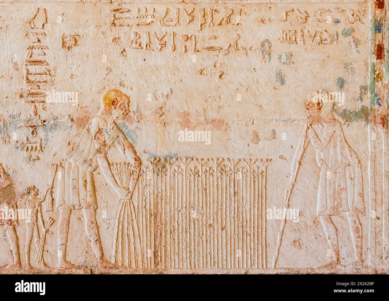 Ägypten, Thunfisch el Gebel, Grab von Petosiris, Flachsernte. Stockfoto
