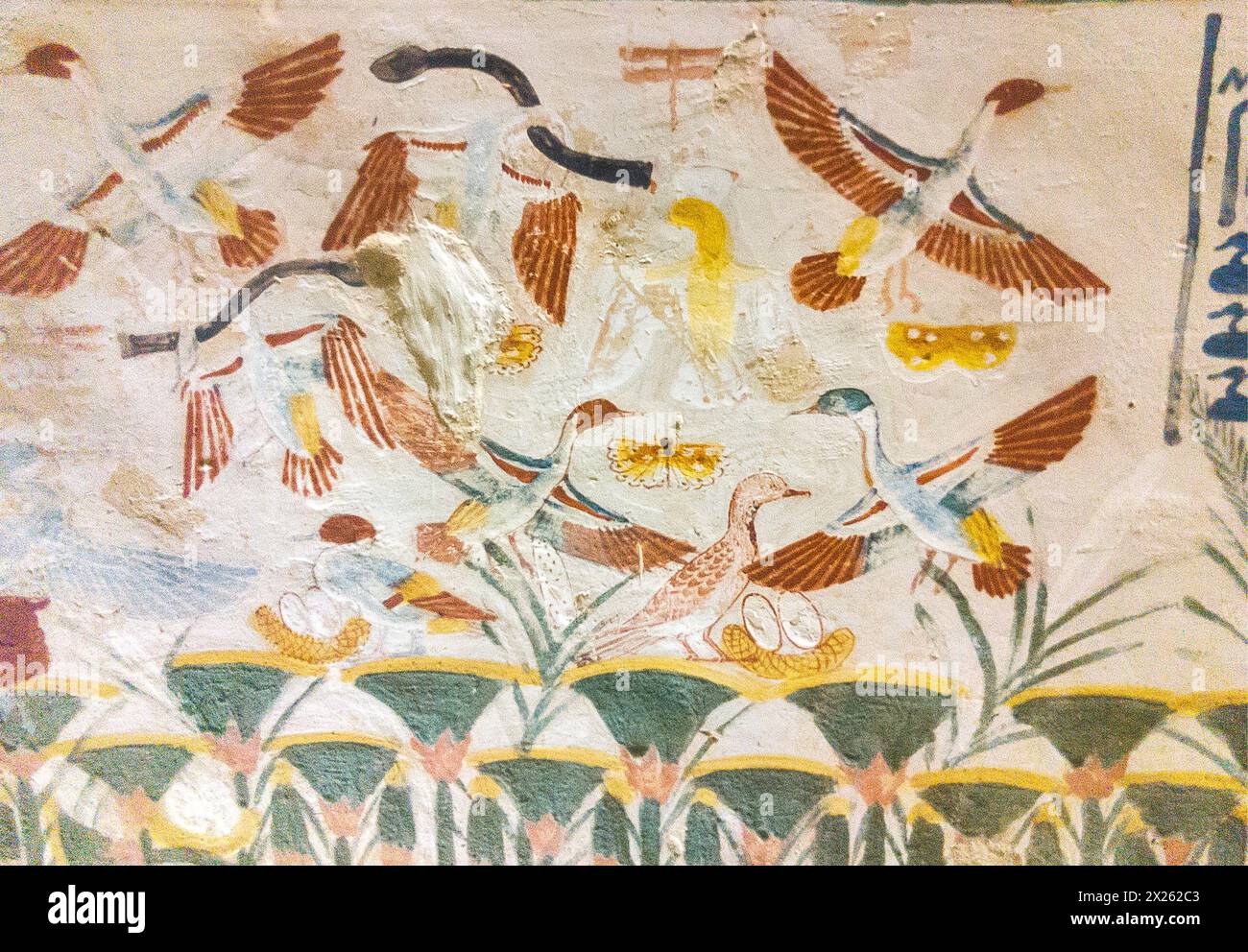 Luxor in Ägypten, Tal der Adligen, Grab von Nakht. Jagen in den Sümpfen, mit einem Bumerang. Stockfoto