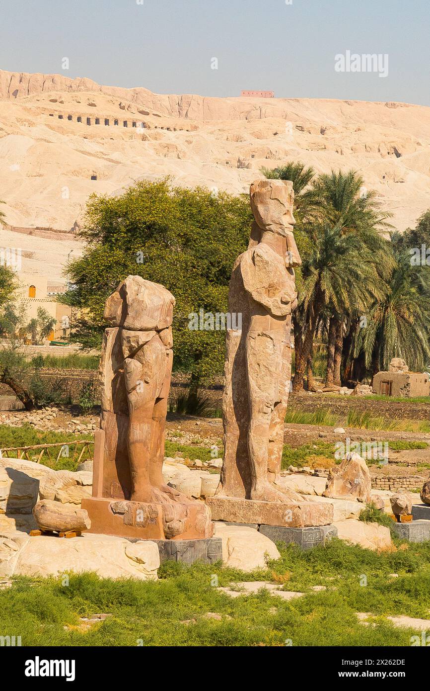 Ägypten, Luxor West Bank, KOM el Hettan, der millionenjährige Tempel von Amenhotep 3 : Statuen des peristylen Hofes. Stockfoto