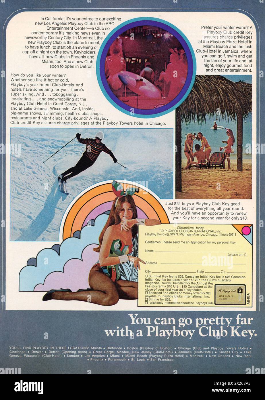 Vintage-Playboy-Magazin, Februar 1974, Anzeige, USA Stockfoto
