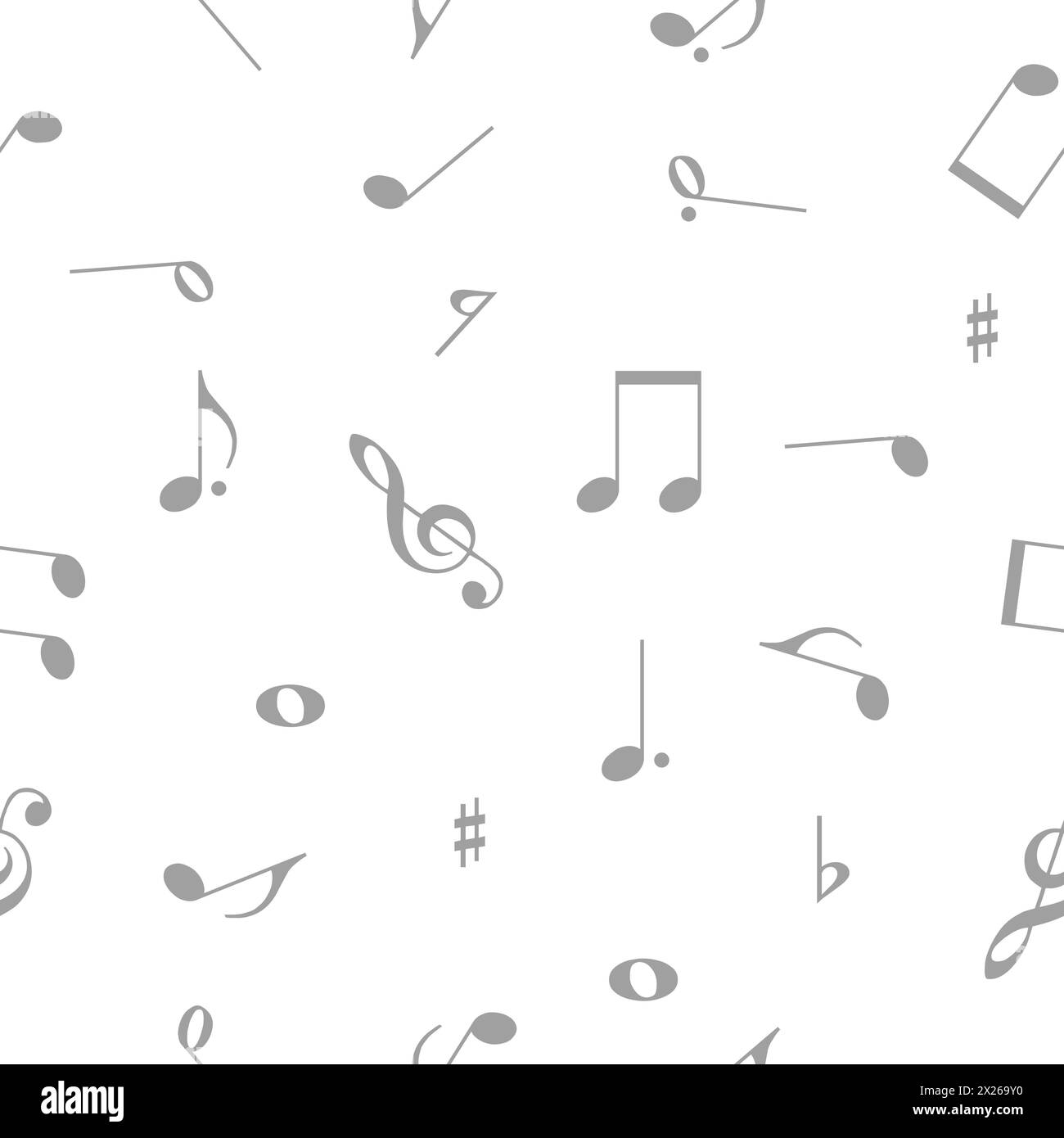 Musiknotizen nahtloser Vektor-Hintergrund, weiß und grau Stock Vektor
