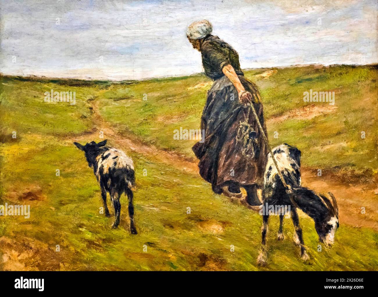 Frau mit ihren Ziegen in den Dünen, 1890 (Gemälde) des Künstlers Liebermann, Max (1847–1935) deutsch. Stock Vektor