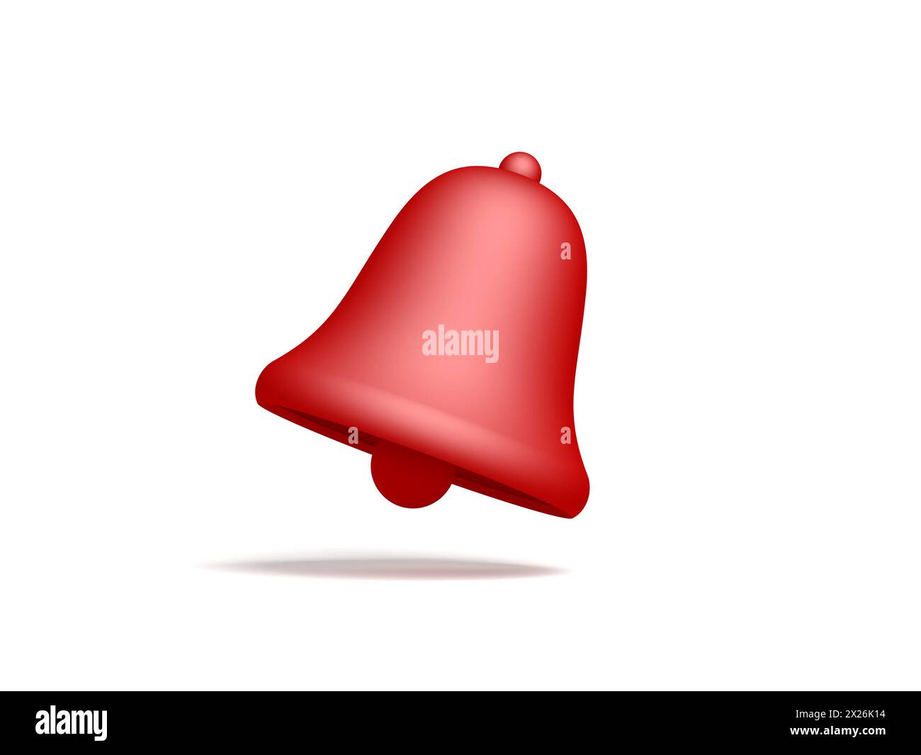 Rote Benachrichtigungsglocke isoliert auf weißem Hintergrund. 3D-Abbildung Stockfoto