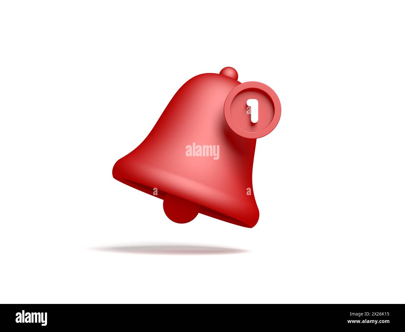 Rote Benachrichtigungsglocke isoliert auf weißem Hintergrund. 3D-Abbildung Stockfoto