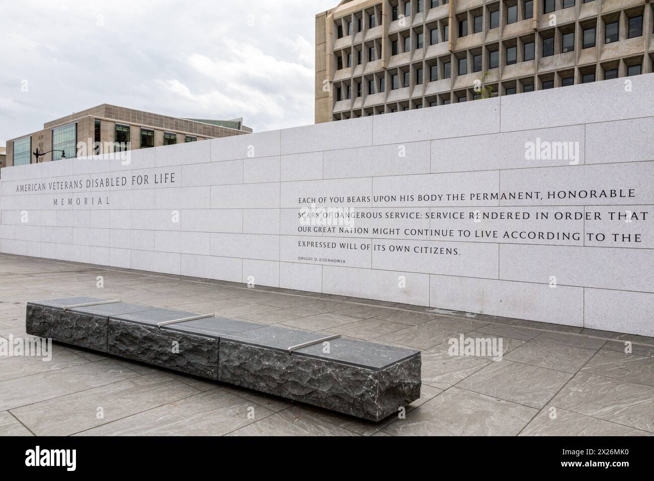 Washington, D.C., USA.  Amerikanische Veteranen für Leben Memorial deaktiviert.  Zitat von Eisenhower. Stockfoto