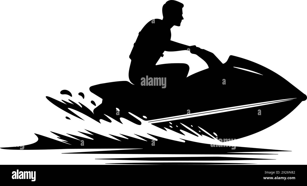 Mann, der eine Jet-Ski-Silhouette fährt. Vektorabbildung Stock Vektor