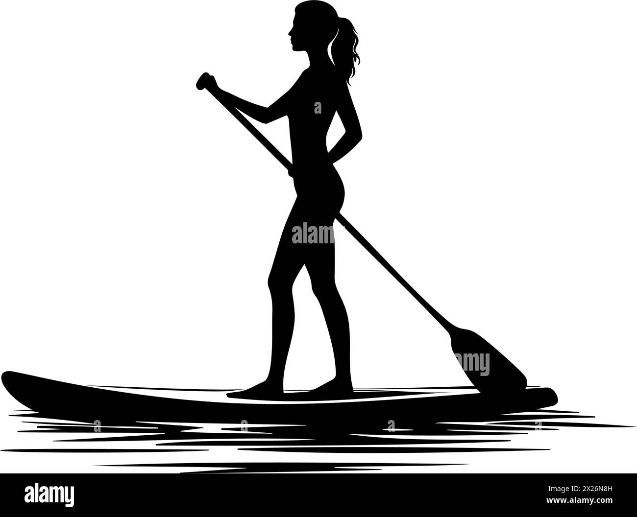 Damen-Paddle-Boarder-Silhouette. Vektorabbildung Stock Vektor