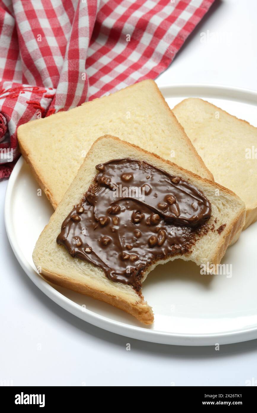 Haselnusscreme auf Toast, Toast Stockfoto