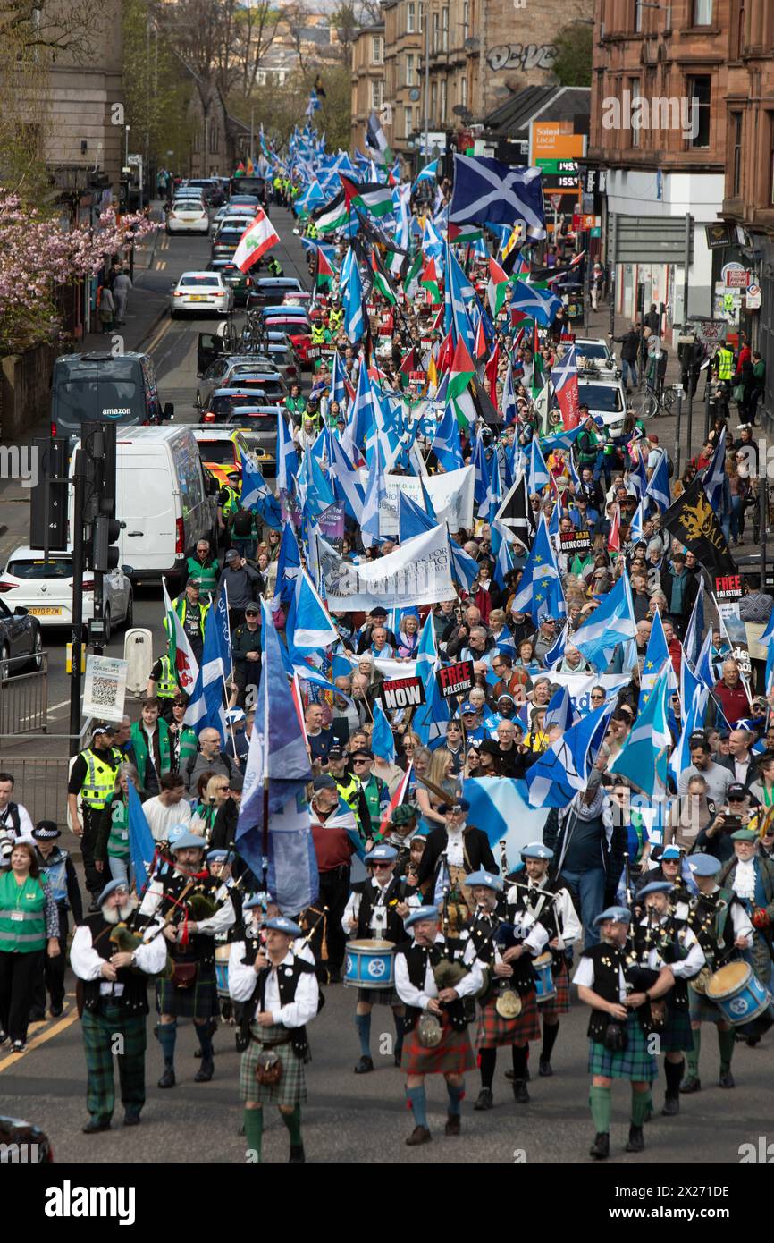 Glasgow, Schottland, 20. April 2024. Believe in Scotland Pro-Independence-Kundgebung mit dem Ersten Minister Humza Yousaf von der Scottish National Party am 20. April 2024 in Glasgow, Schottland. Foto: Jeremy Sutton-Hibbert/ Alamy Live News. Stockfoto