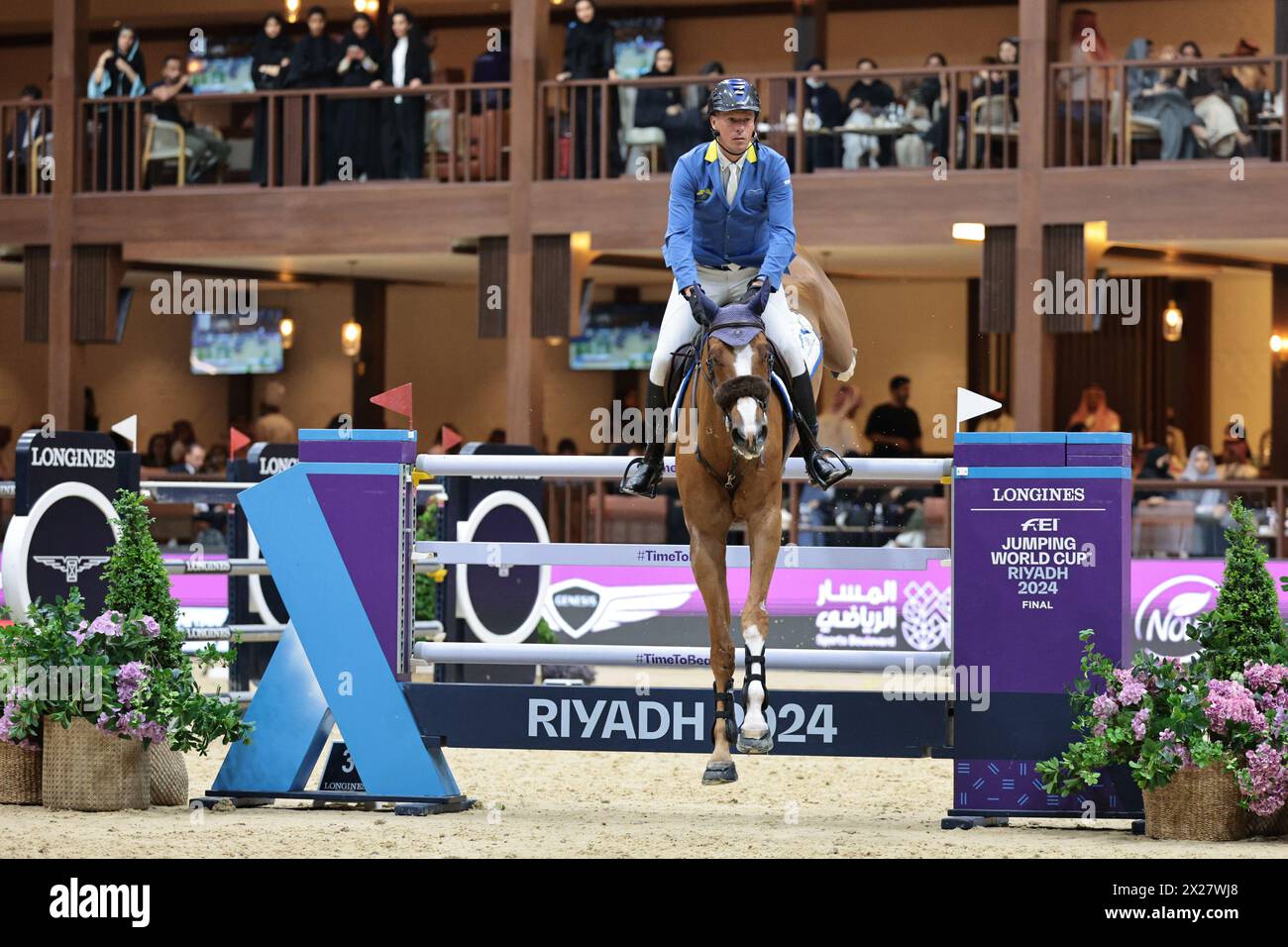 Riad, Saudi-Arabien. April 2024. Christian Ahlmann aus Deutschland mit Mandato van de Neerheide während der zweiten Runde des Longines FEI Jumping World Cup™ - Finale III beim FEI World Cup™ Finals Riad am 20. April 2024 im Riad International Convention and Exhibition Center, Königreich Saudi Arabien (Foto von Maxime David - MXIMD Pictures) Credit: MXIMD Pictures/Alamy Live News Stockfoto