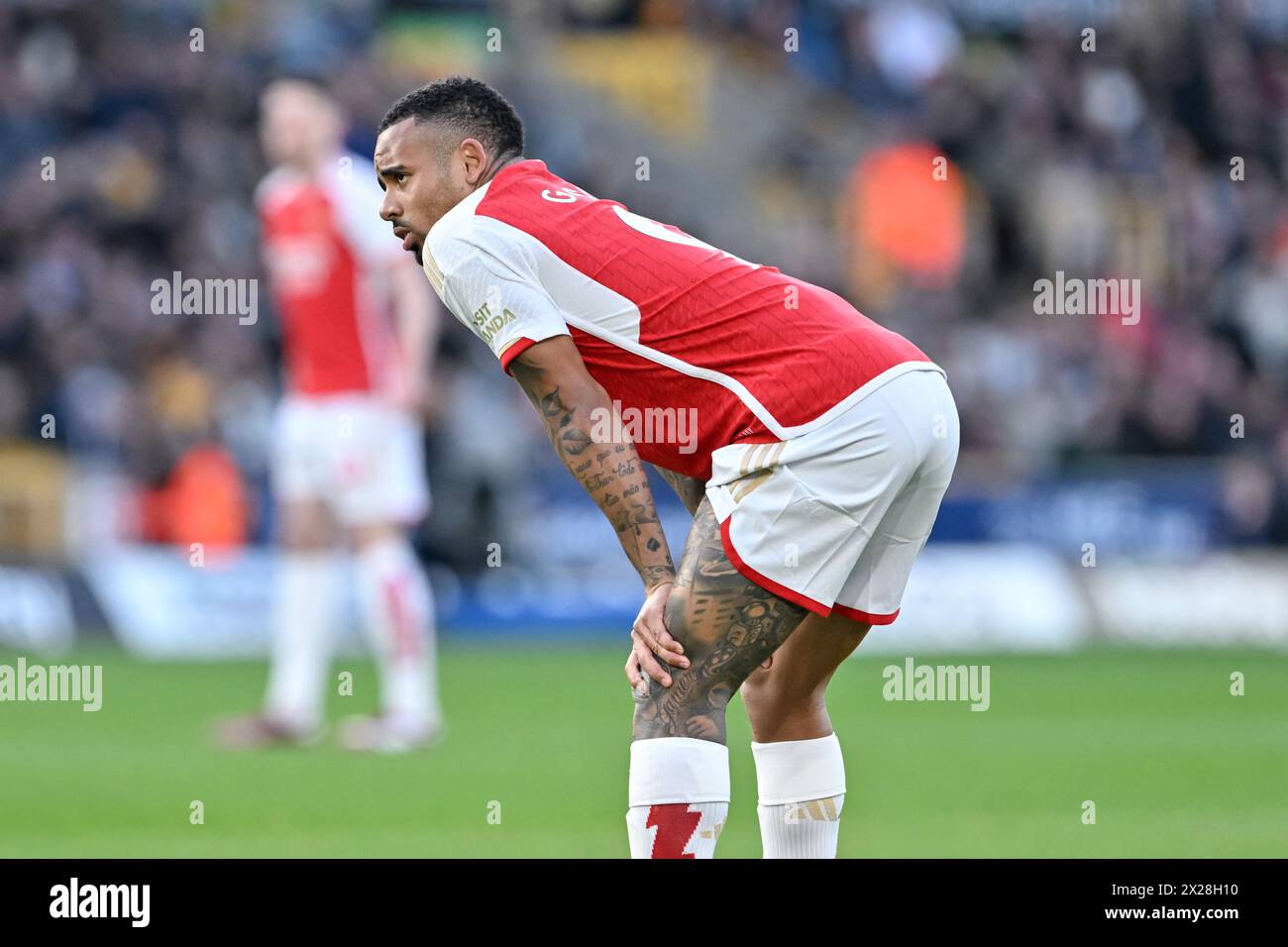 Wolverhampton, Großbritannien. April 2024. Gabriel Jesus von Arsenal, während des Premier League-Spiels Wolverhampton Wanderers gegen Arsenal in Molineux, Wolverhampton, Vereinigtes Königreich, 20. April 2024 (Foto: Cody Froggatt/News Images) in Wolverhampton, Vereinigtes Königreich am 20. April 2024. (Foto: Cody Froggatt/News Images/SIPA USA) Credit: SIPA USA/Alamy Live News Stockfoto