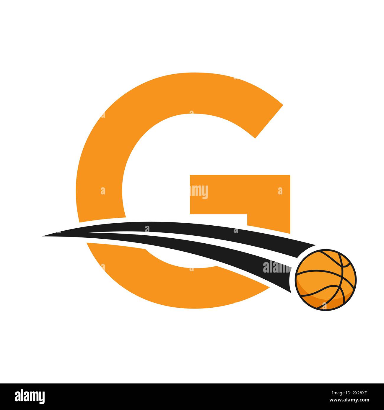 Basketball-Logo auf Buchstabe G mit beweglichem Basketball-Symbol. Basketball-Schild Stock Vektor