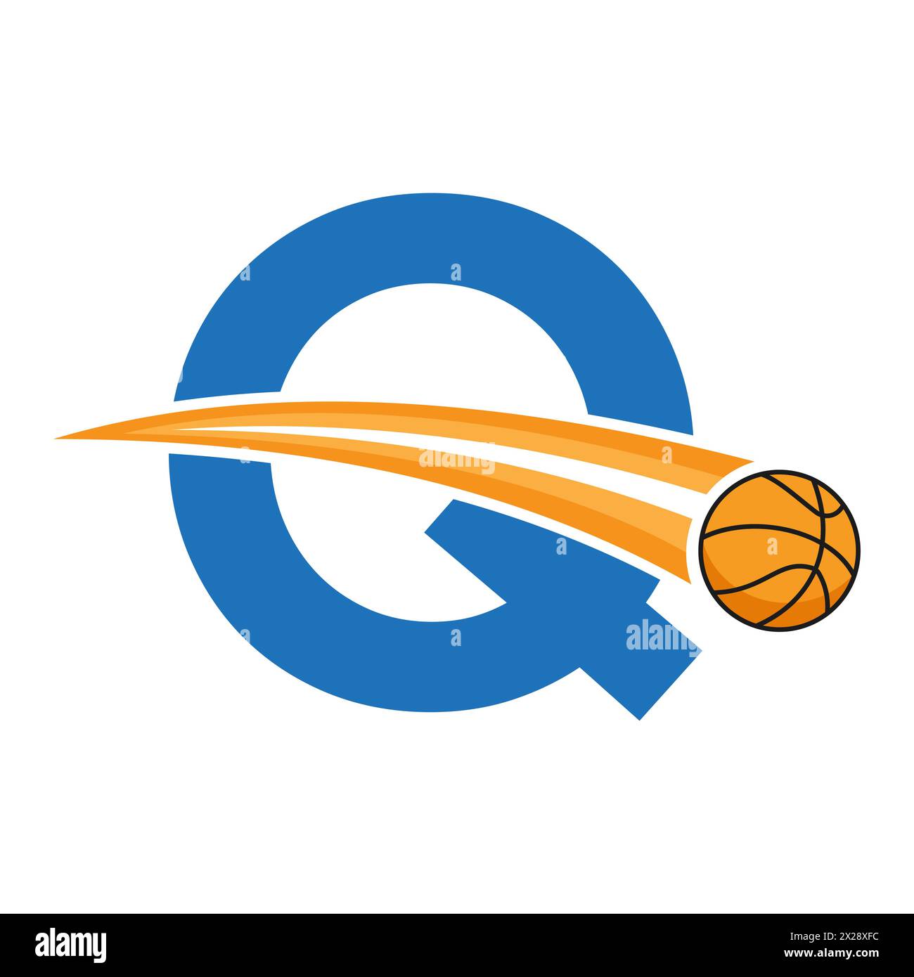 Basketball-Logo auf Buchstabe Q Concept mit beweglichem Basketball-Symbol. Basketball-Schild Stock Vektor
