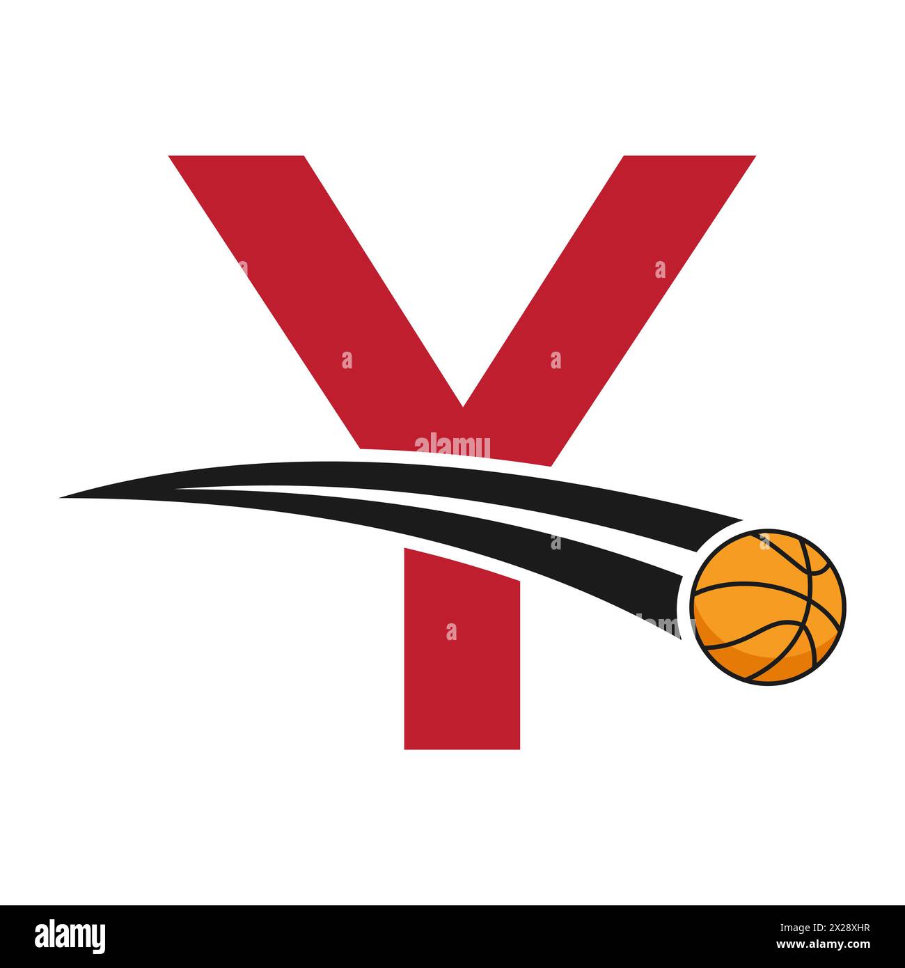 Basketball-Logo auf Buchstabe Y-Konzept mit beweglichem Basketball-Symbol. Basketball-Schild Stock Vektor